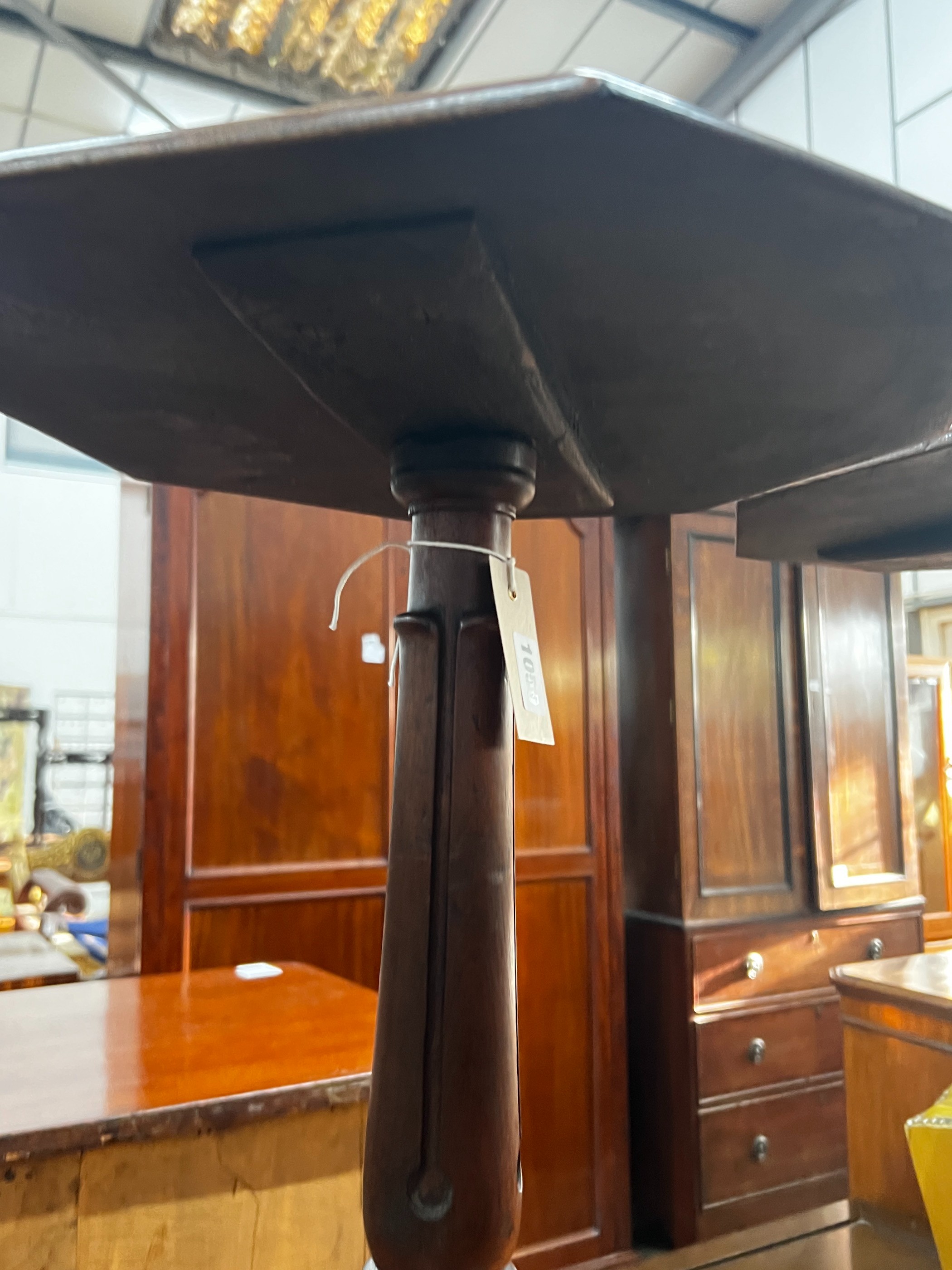 A pair of early Victorian and later mahogany octagonal wine tables, width 38cm, height 77cm